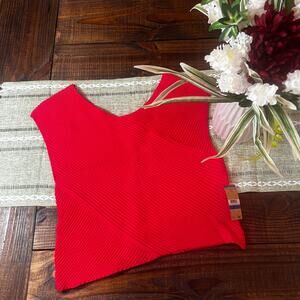 Rachel Roy Red V Neck Knit Sleeveless Top, XL